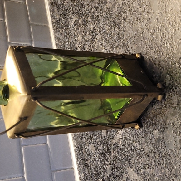 Vintage Musical Brass and Green Glass Lantern Decanter - Picture 6 of 10
